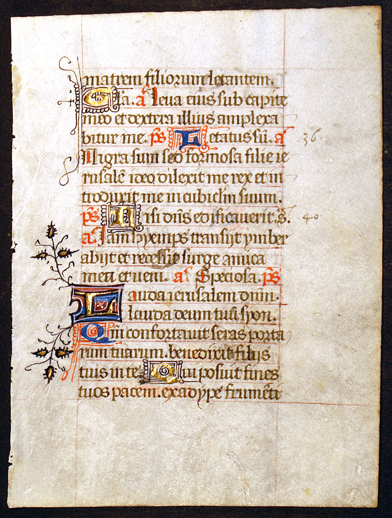 Medieval Book of Hours Leaf c 1450-70 - Psalm of Praise