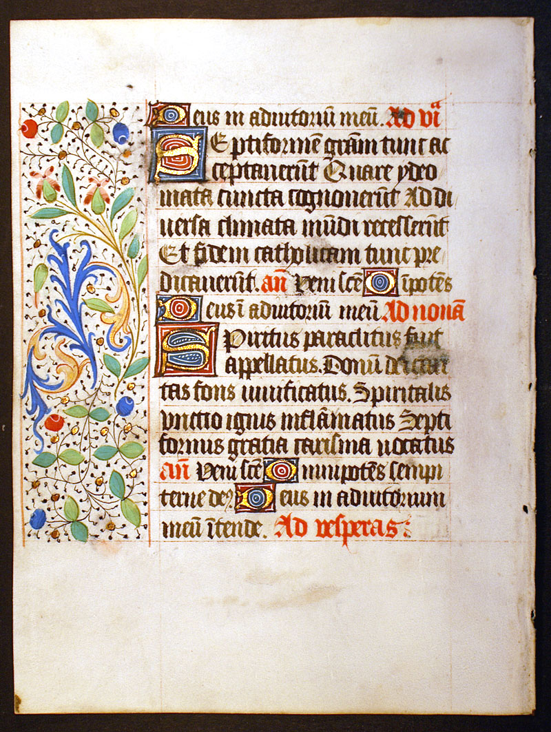 Medieval Book of Hours Leaf c 1460 - Hours Holy Spirit