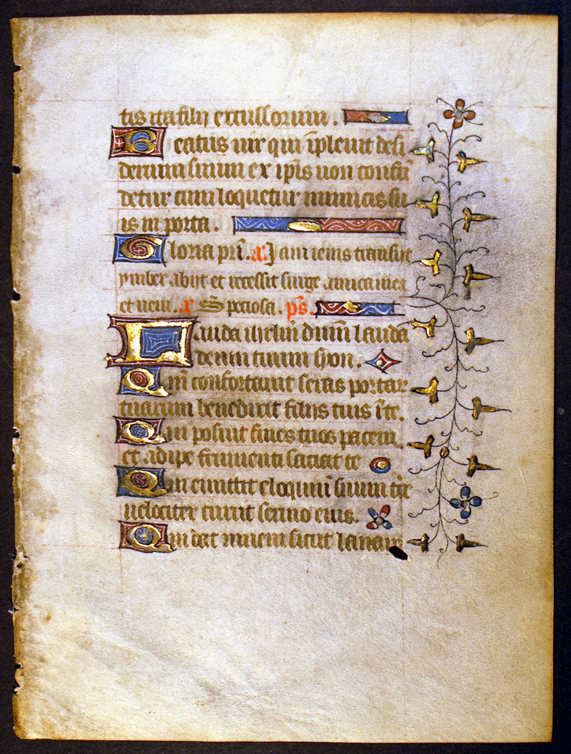 Medieval Book of Hours Leaf c 1420 - Psalms