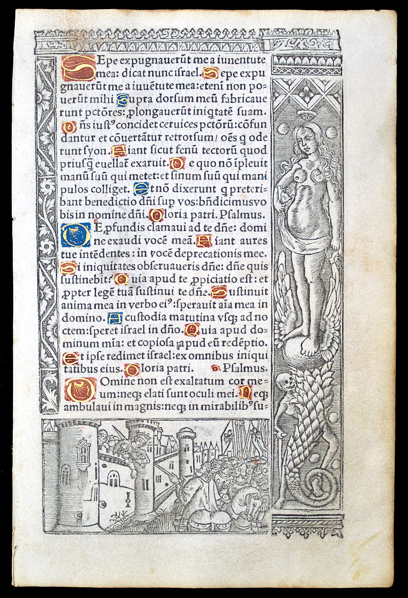 Book of Hours leaf - printed & hand-illuminated - c 1518 Paris