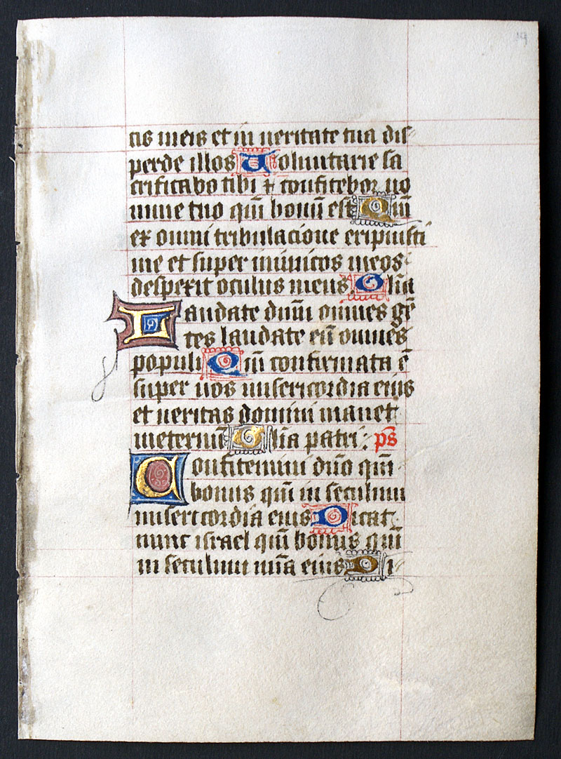Medieval Book of Hours Leaf - c 1450 - English Market - Psalms