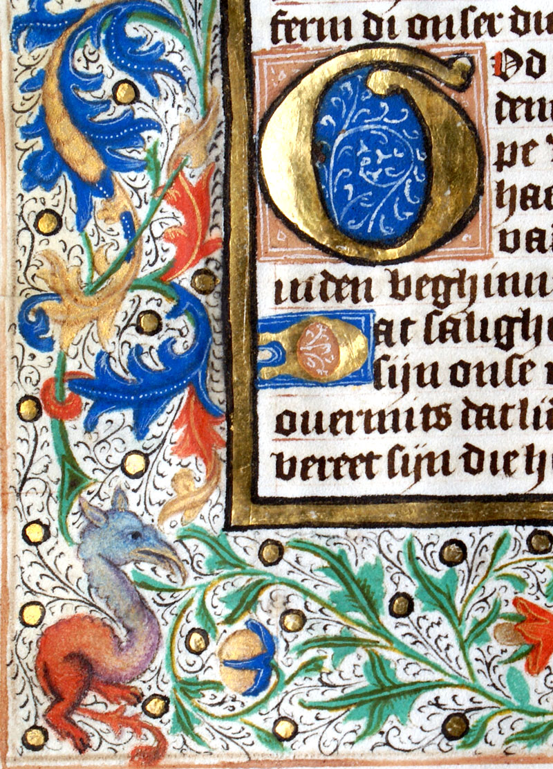 Dutch Book of Hours Leaf c 1460 - Wonderful margin creature