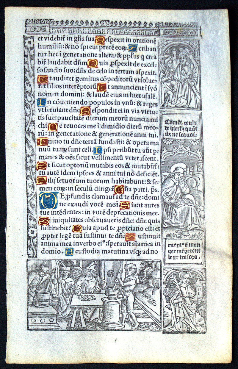 Book of Hours Leaf c 1518 - St Barbara - Psalms