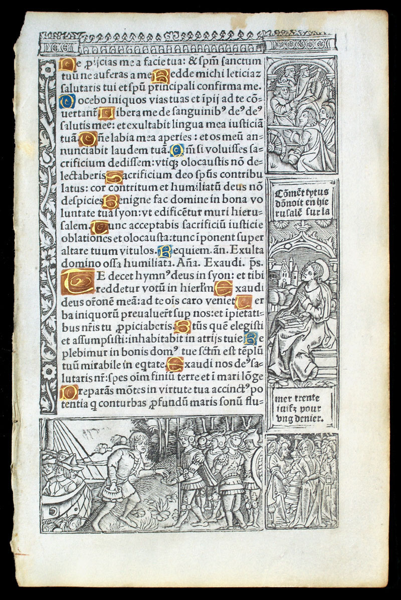 Book of Hours leaf - printed & hand-illuminated - c 1518 Paris
