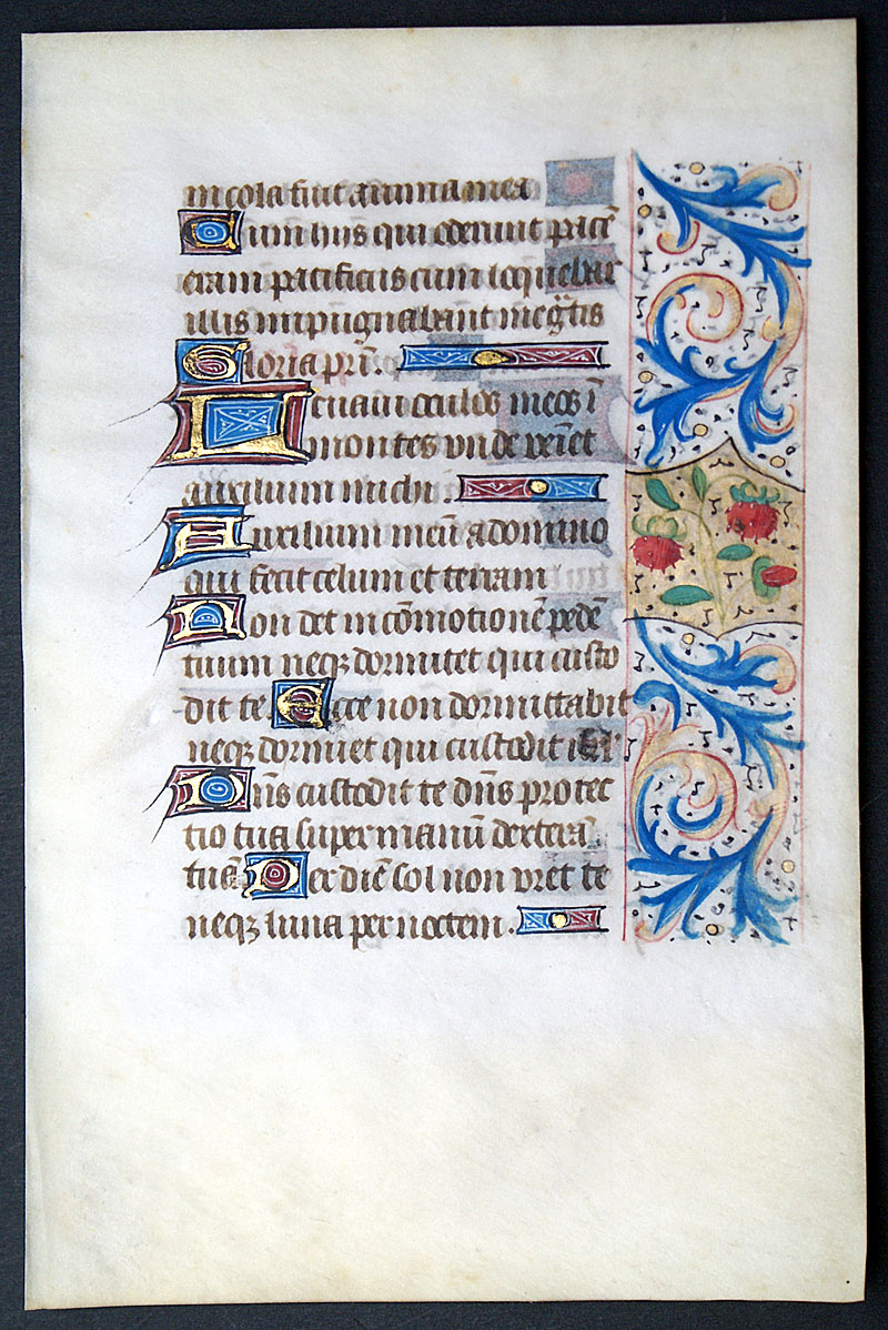 A Medieval Book of Hours Leaf c 1450-60 Elegant Border - Psalms