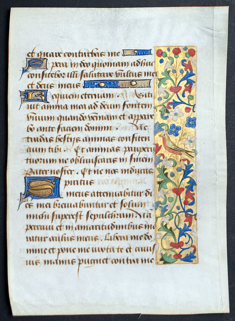 Medieval Book of Hours Leaf - c 1480-1500 - Bird in Borders