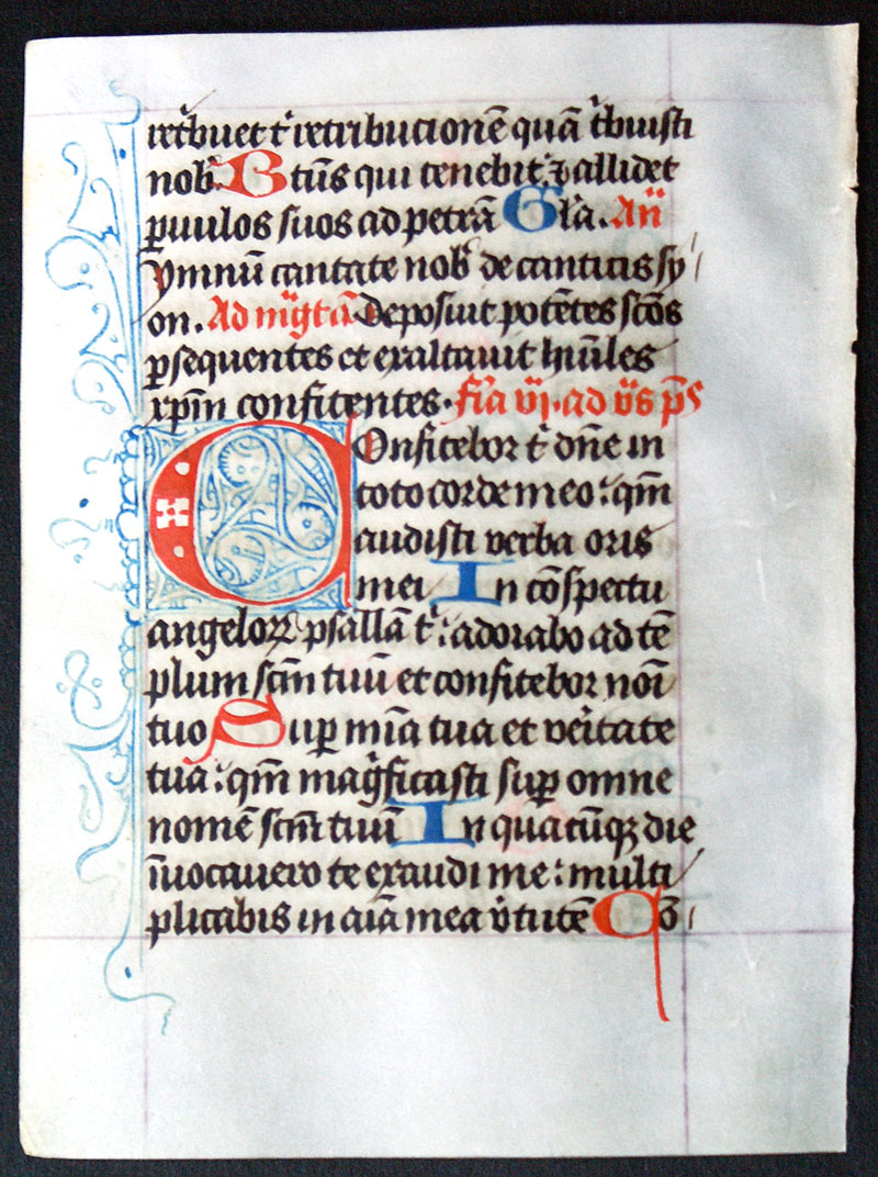 A Medieval Hours Leaf c 1480 - Netherlands  - elaborate initial