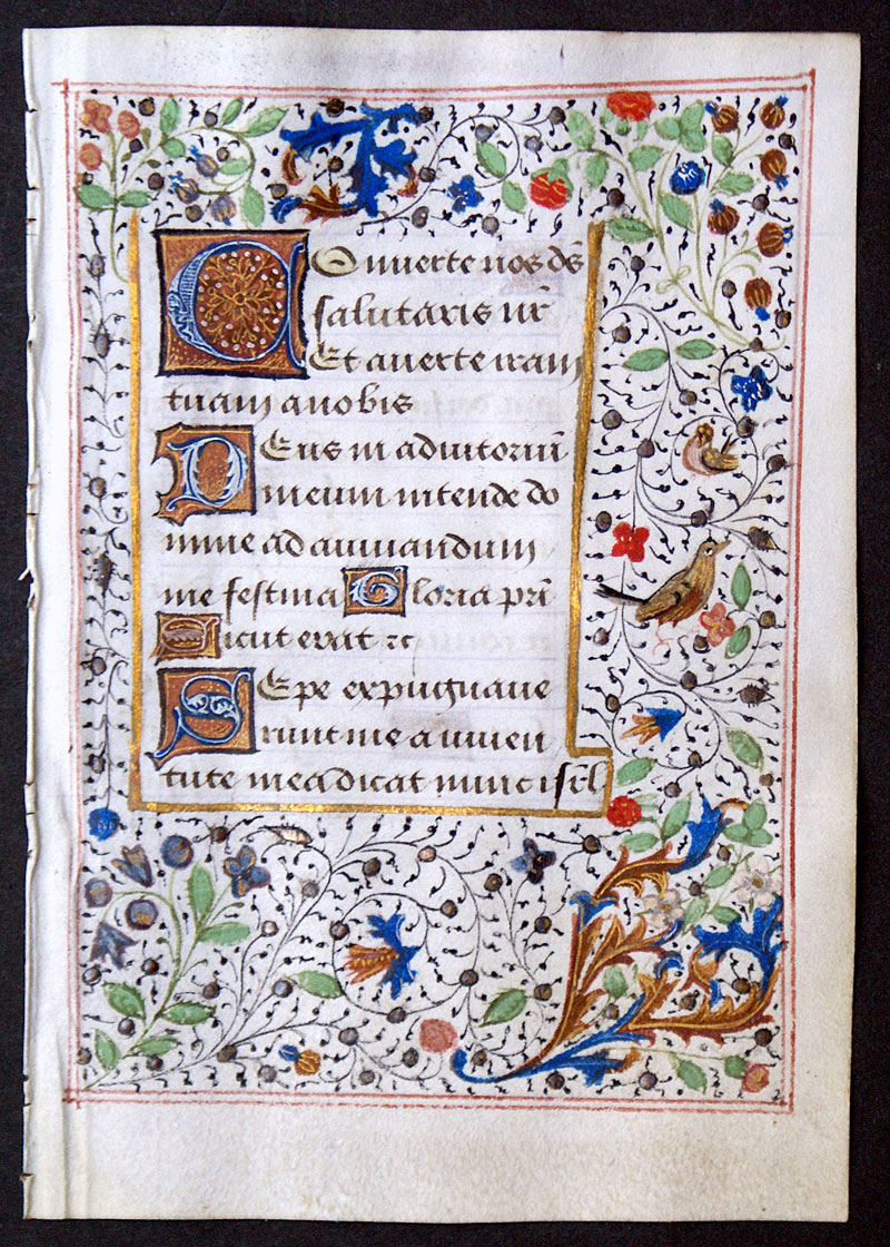 A Book of Hours Leaf with birds in border - c 1485