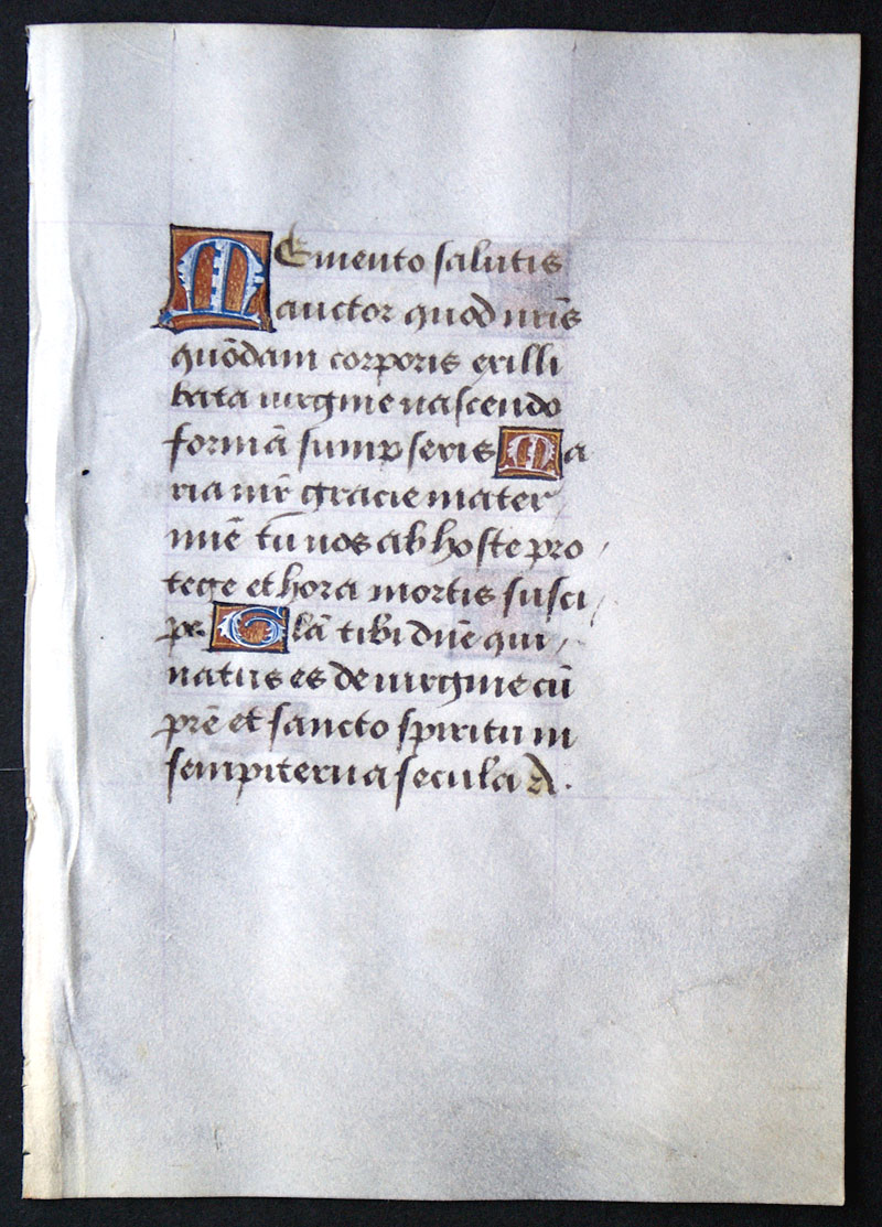 Hymn - Book of Hours Leaf - c 1485 - Memento Salutis Auctor
