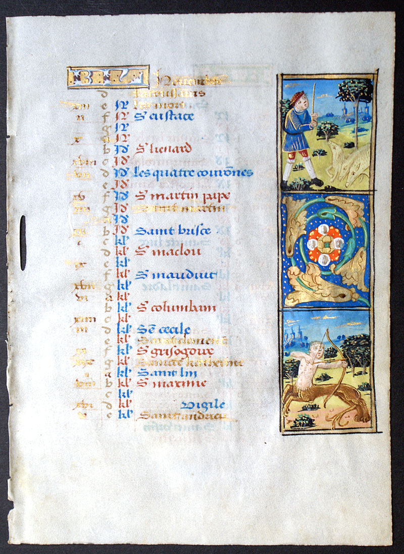 c 1490-1510 Book of Hours Calendar Leaf for Nov & Dec