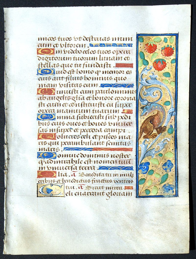 A Book of Hours leaf w whimsical dragon-like creature 1490-1510