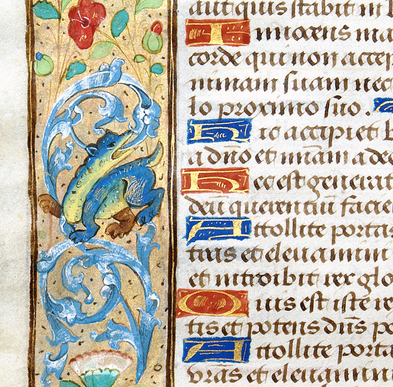 A Book of Hours leaf with whimsical dragon-like creature - Rouen