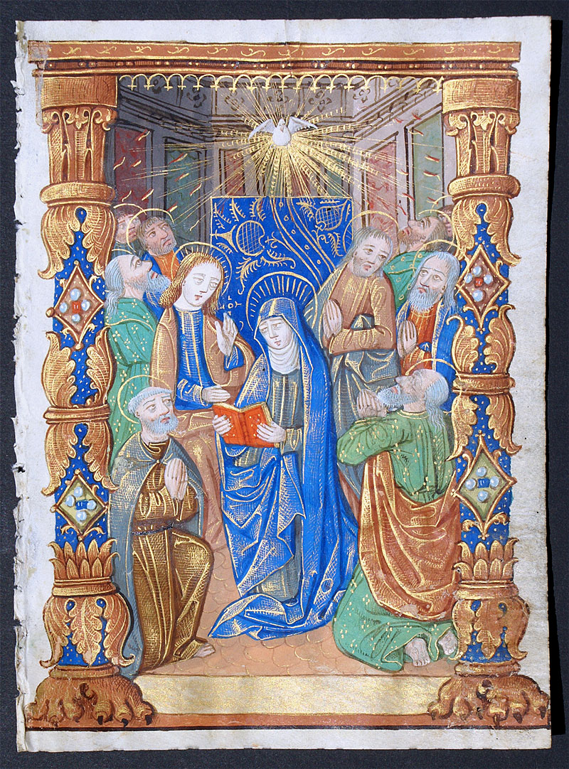 A stunning Book of Hours Leaf - Pentecost - c 1490-1510 Rouen