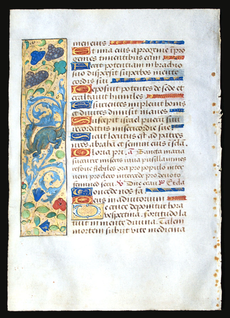 Book of Hours Leaf w whimsical dragon - c 1490-1510