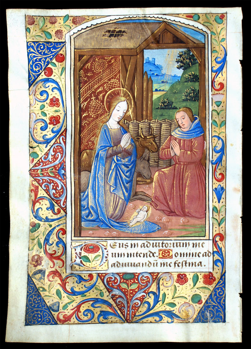 Exceptional Book of Hours Leaf - The Nativity - c 1470-90
