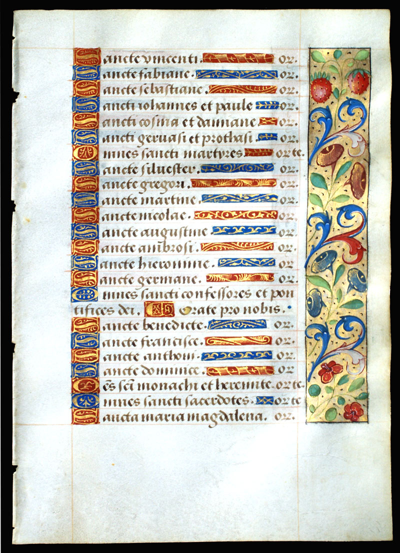 c 1470-90 elegant Book of Hours Leaf - Litany of Saints