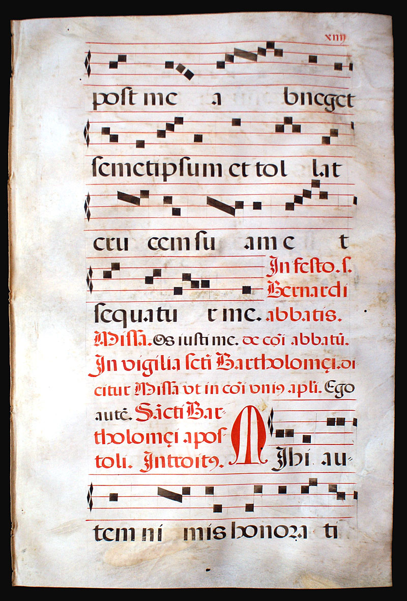 Antiphonal Leaf c 1612 - Feasts of Sts. Lawrence & Bartholomew