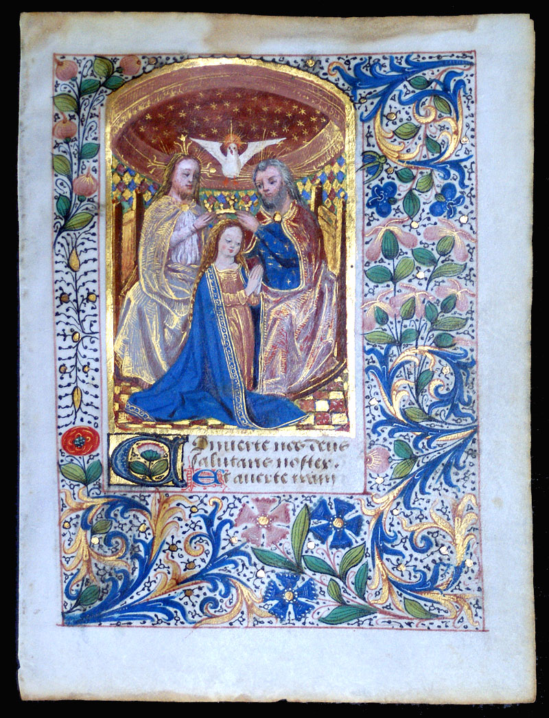 c 1450-75 Book of Hours Leaf - Coronation of the Blessed Virgin
