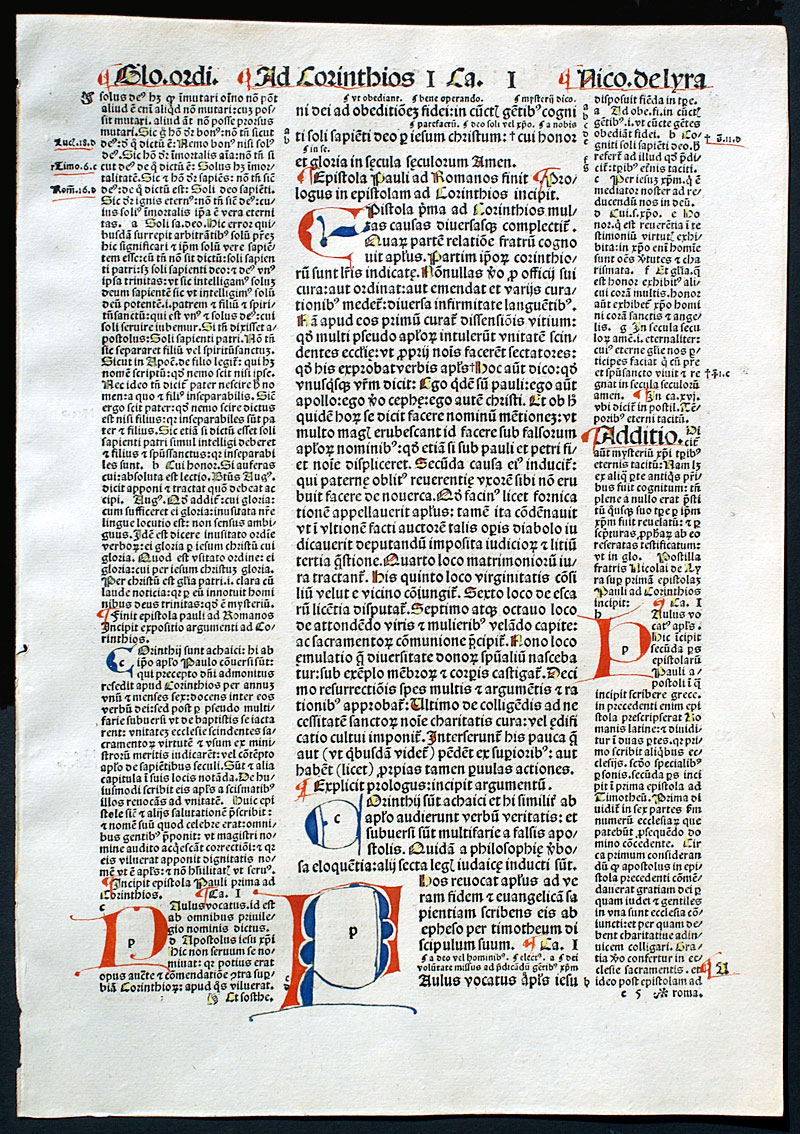 Biblia Latina - Incunabula printed in 1498 - I Corinthians