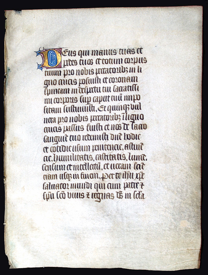 An unusual Book of Hours Leaf w guide sketch of miniature
