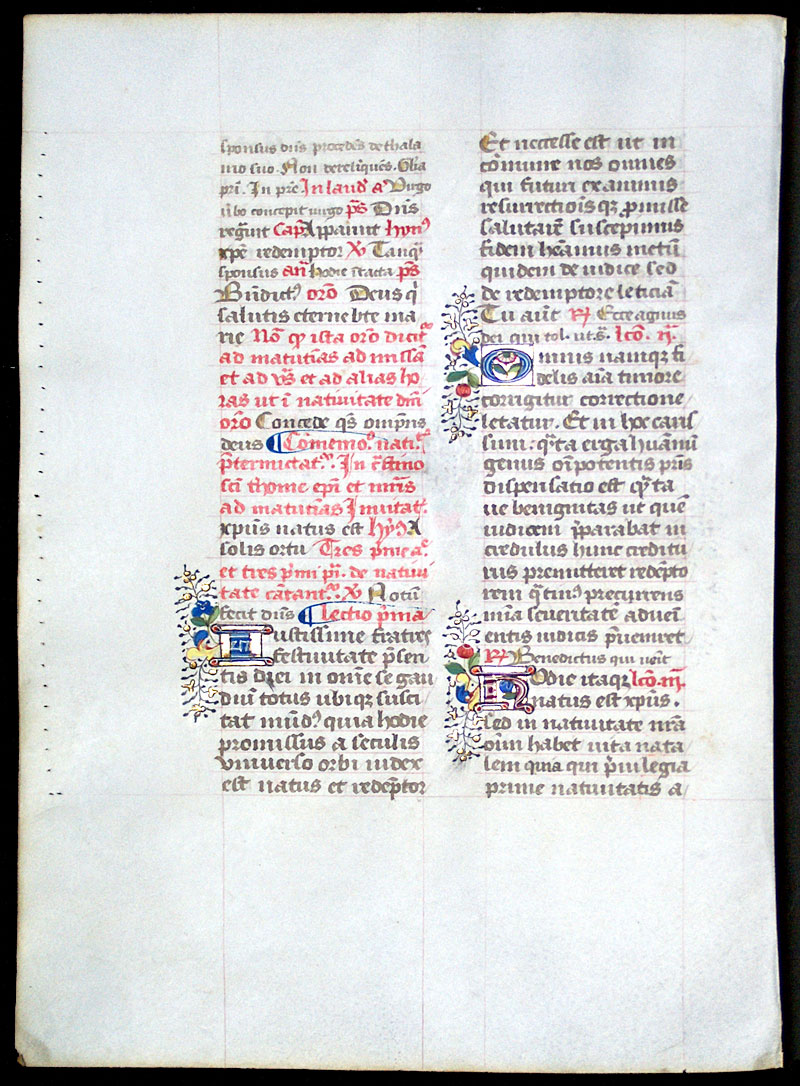 1475 Breviary Leaf - Christmas Text - Beautiful initials, France