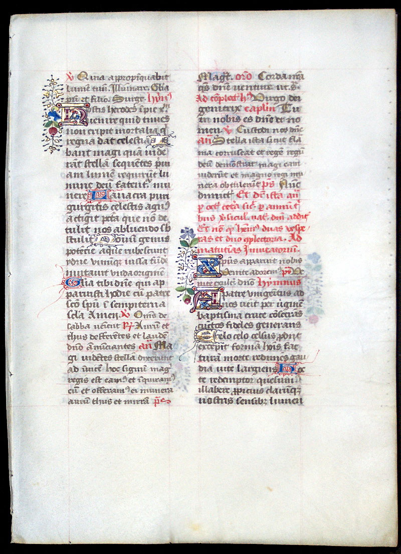 A Breviary Leaf - c 1475 -Christmas Hymns - elaborate initials