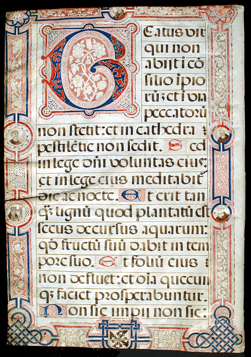 Choir Psalter Leaf c 1520 - Elaborate Puzzle Initial