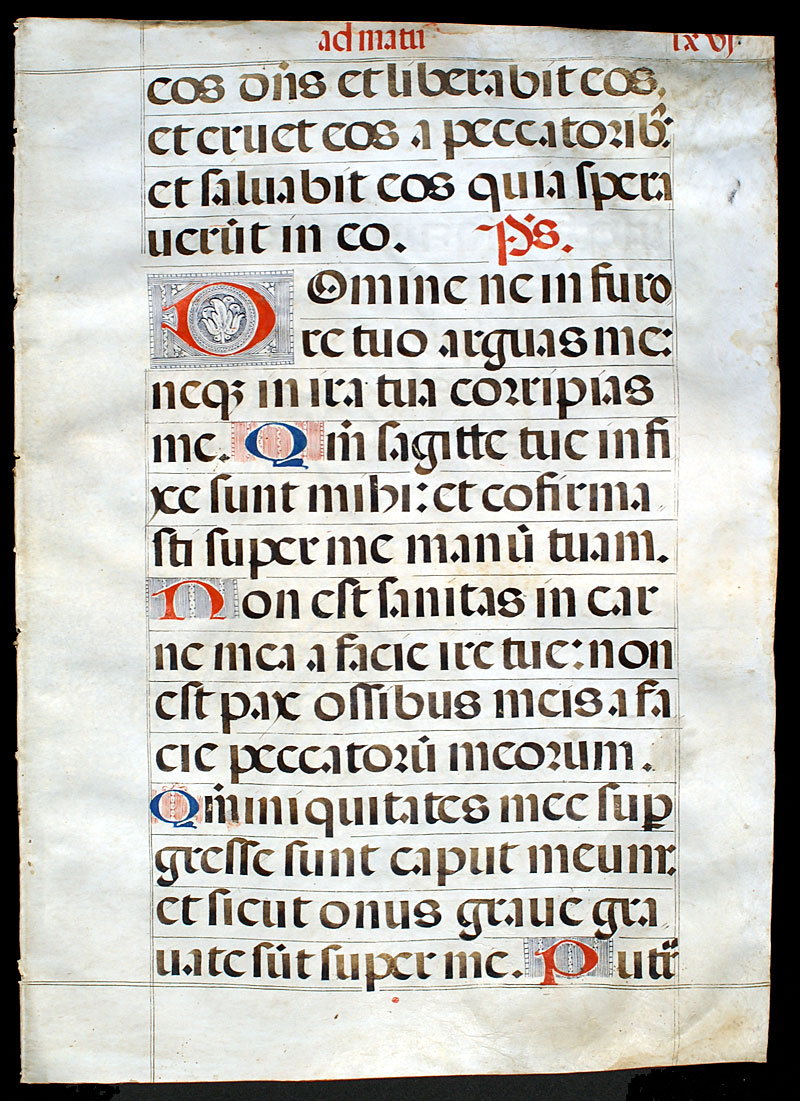 A Large Choir Psalter Leaf c 1520 - Elaborate initials - Psalms