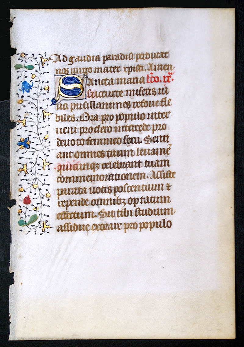 A Book of Hours Leaf c 1450 - colorful floral border
