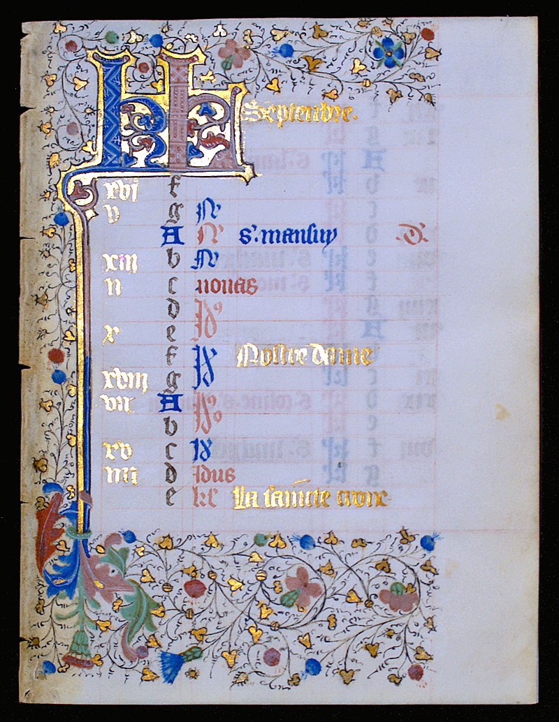 Book of Hours Calendar Leaf for September, c 1420-30