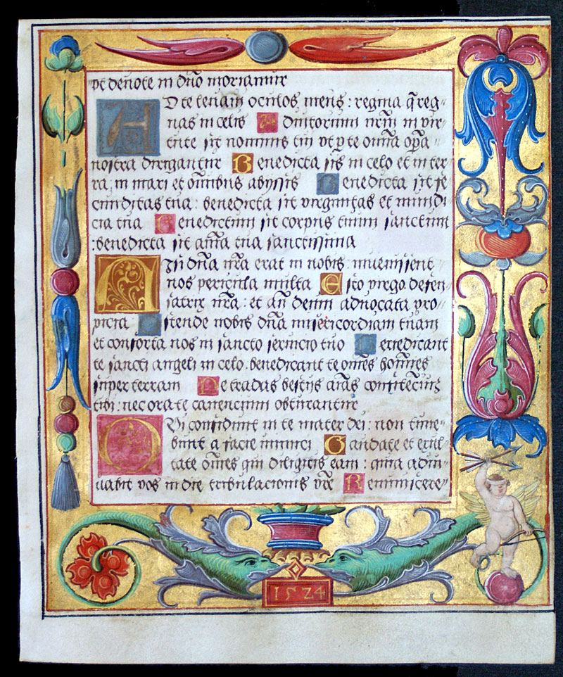 Beautiful, dated Psalter/Prayerbook Leaf 1524 Germany