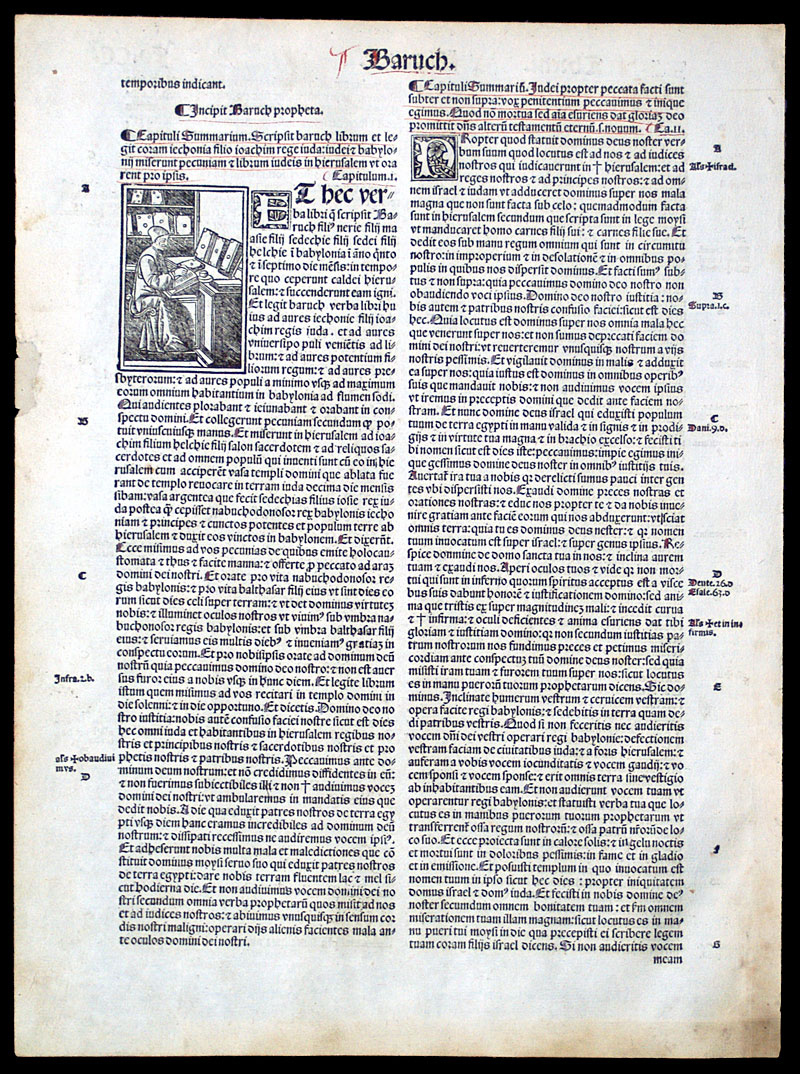 1521 Koberger Bible Leaf - Woodcut of Prophet Baruch