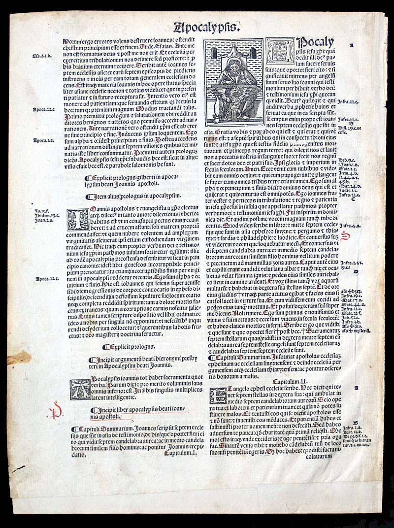 Koberger Bible Leaf  c.1521 - Woodcut of St John - Great content