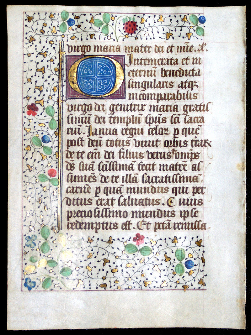 c 1450-75 Book of Hours Leaf - Rinceaux borders - France