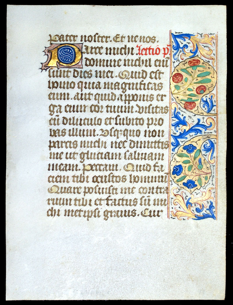 Book of Hours Leaf - c 1480 - France - Floral Panel Border
