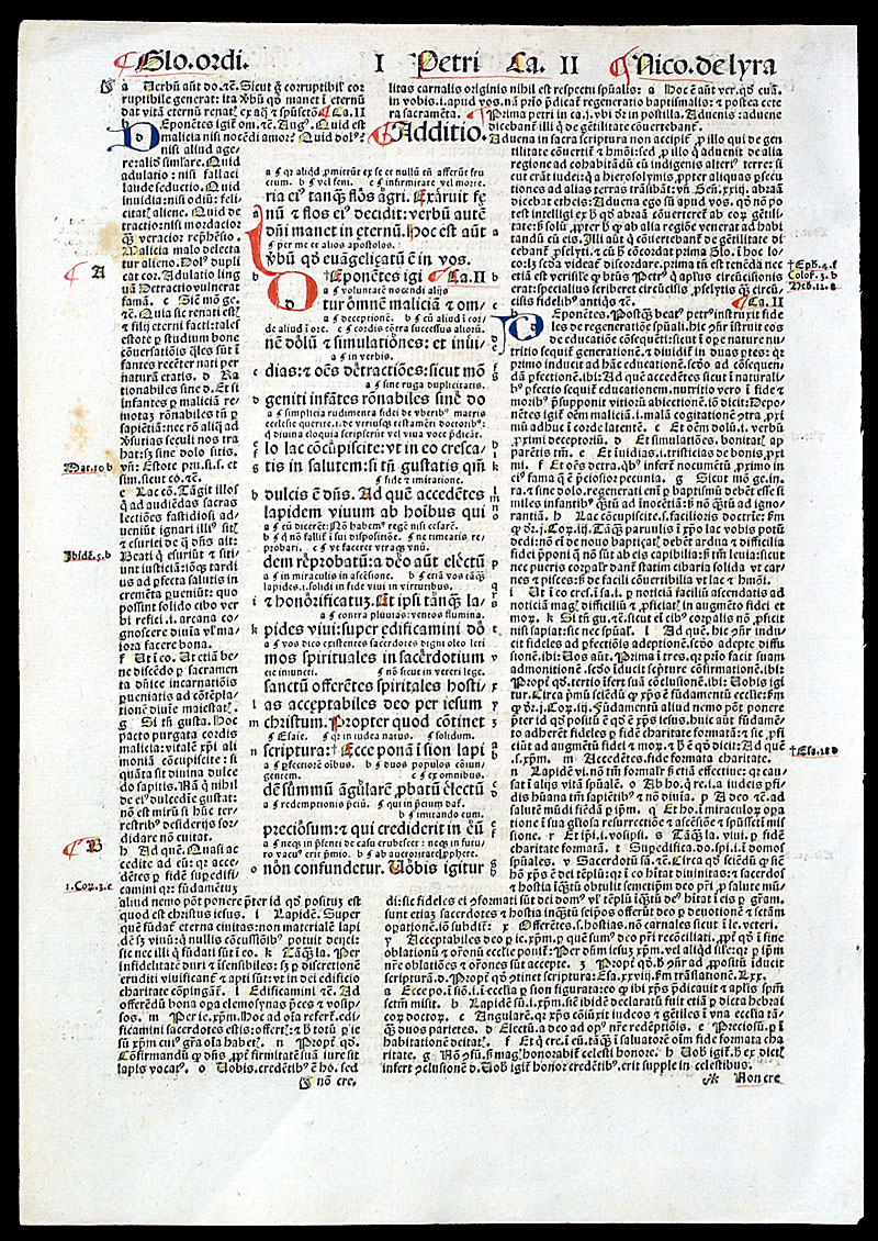 Biblia Latina - 1498 - Bible Leaf with commentary - I Peter