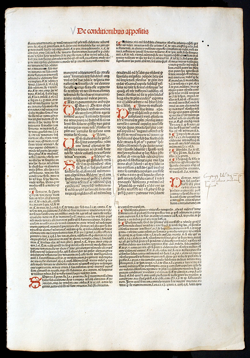 Incunabula - Canon Law Leaf - 1486 - Decretales Pape Gregorii