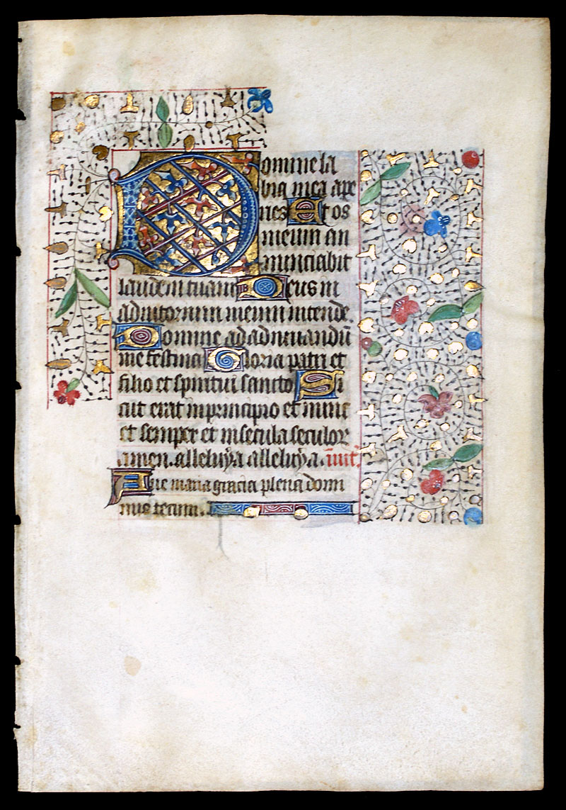c 1450-75 Book of Hours Leaf - Elaborate initial