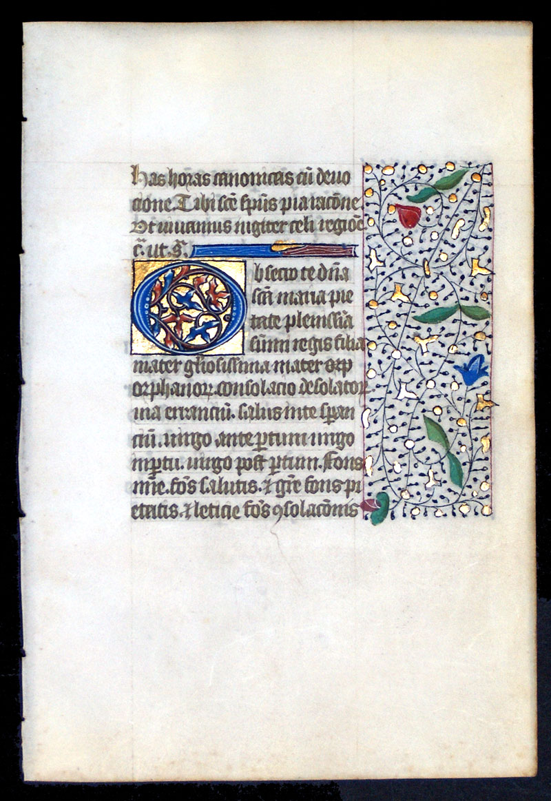c 1450-75 - Book of Hours Leaf - ink drawing in margin