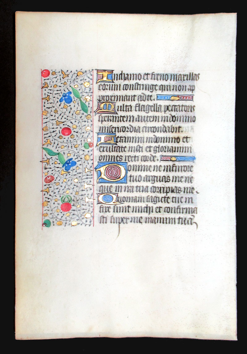 c 1450-75 Book of Hours Leaf - Psalms - Beautiful Borders