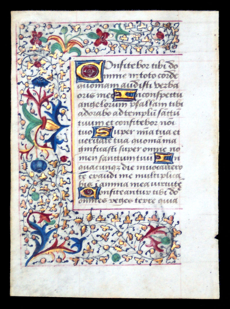 A Book of Hours Leaf with beautiful borders - c 1470 - Psalms