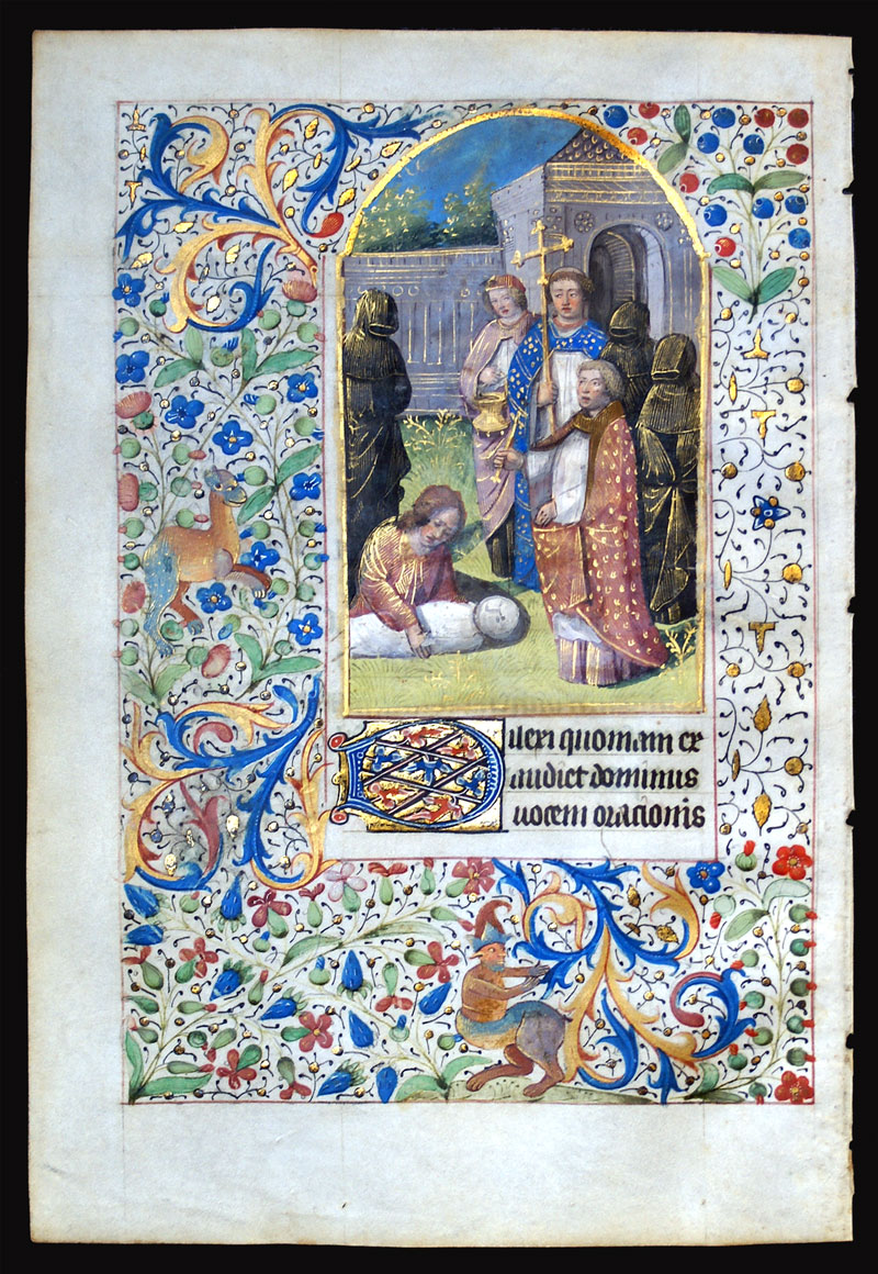 c 1450-75 Book of Hours Leaf - Medieval Burial Service