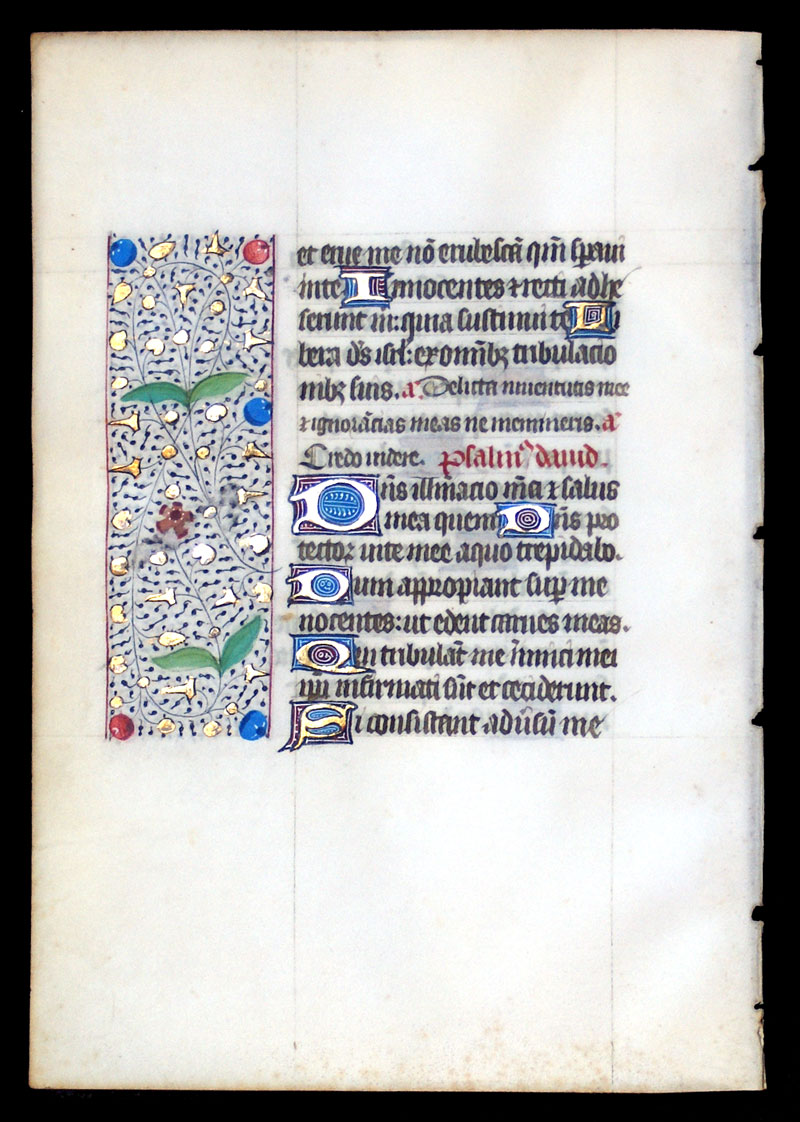 1450-75 Book of Hours Leaf - Psalms - Elegant Border