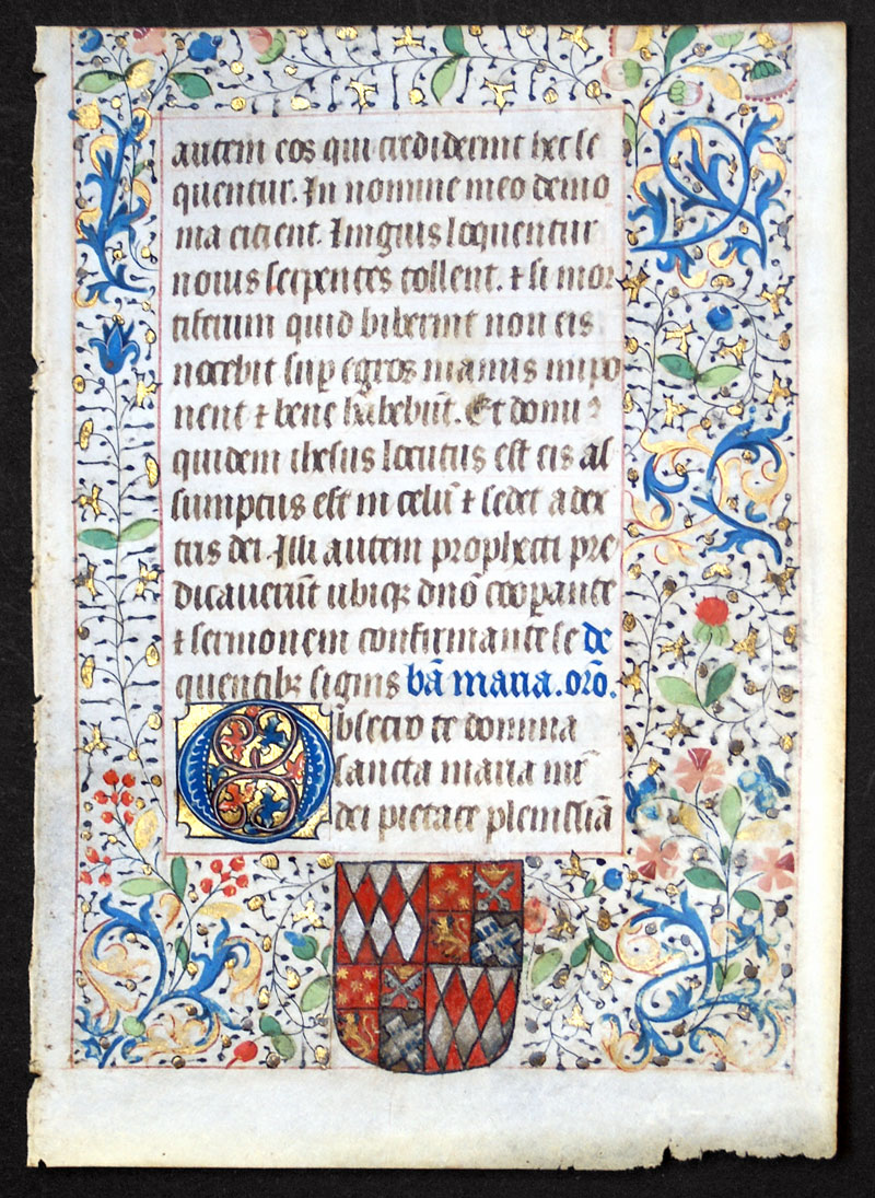 A Book of Hours leaf - heraldry for Helene de Fonseque