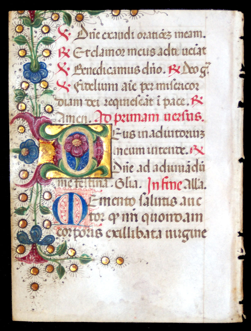 A Book of Hours leaf w exceptional illumination - Italy c  1470
