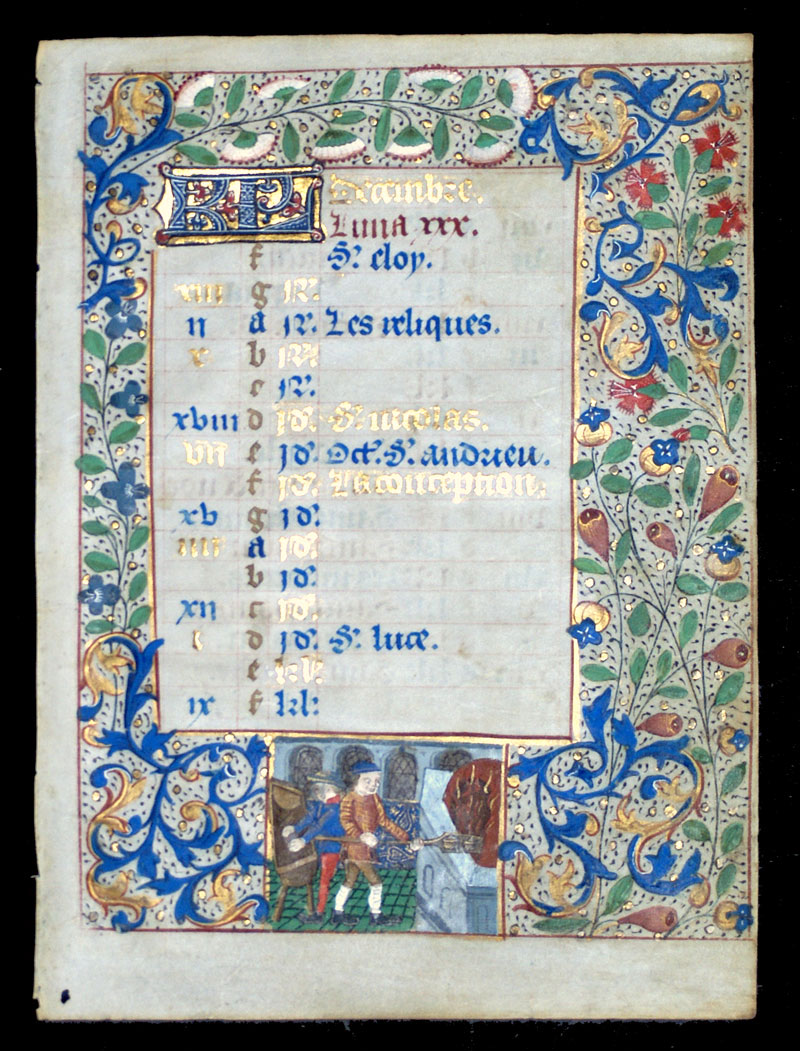 Book of Hours Calendar Leaf for December - c 1450-75