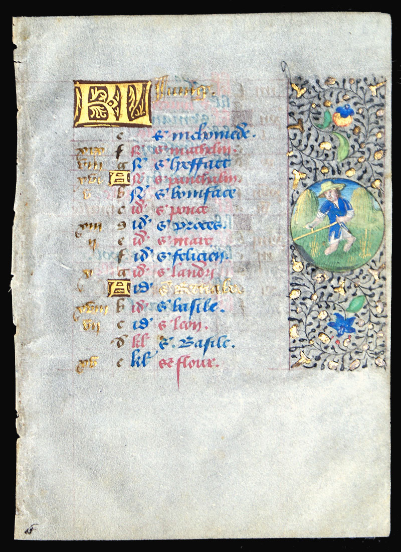 c 1470 Book of Hours Calendar Leaf for June