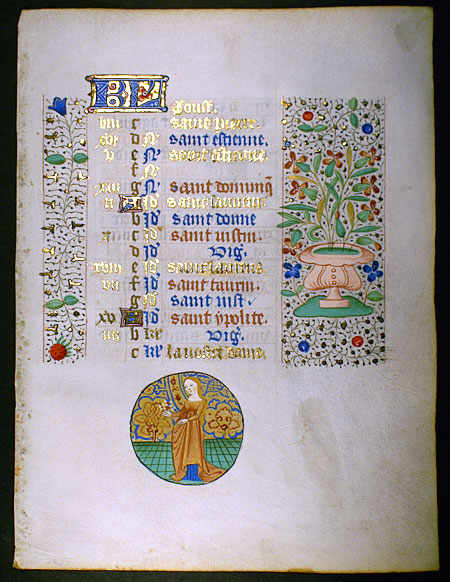 Book of Hours Calendar Leaf for August c 1450