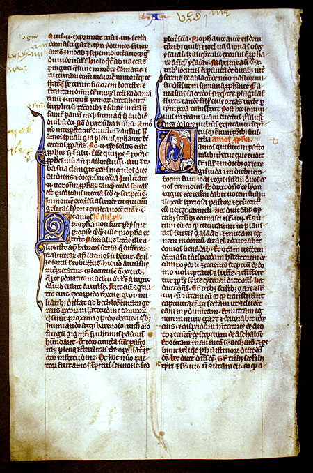 Medieval Bible Leaf - Miniature of Prophet Amos