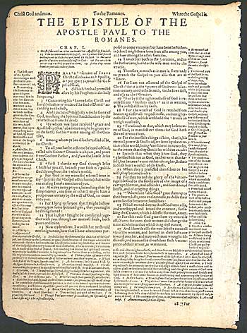 Pilgrim's Bible Leaf - 1610 - Acts & Romans